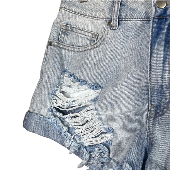 NWT FashionNova Take Me To The Concert Denim Jean Distressed Shorts Size 29 - Picture 4 of 12